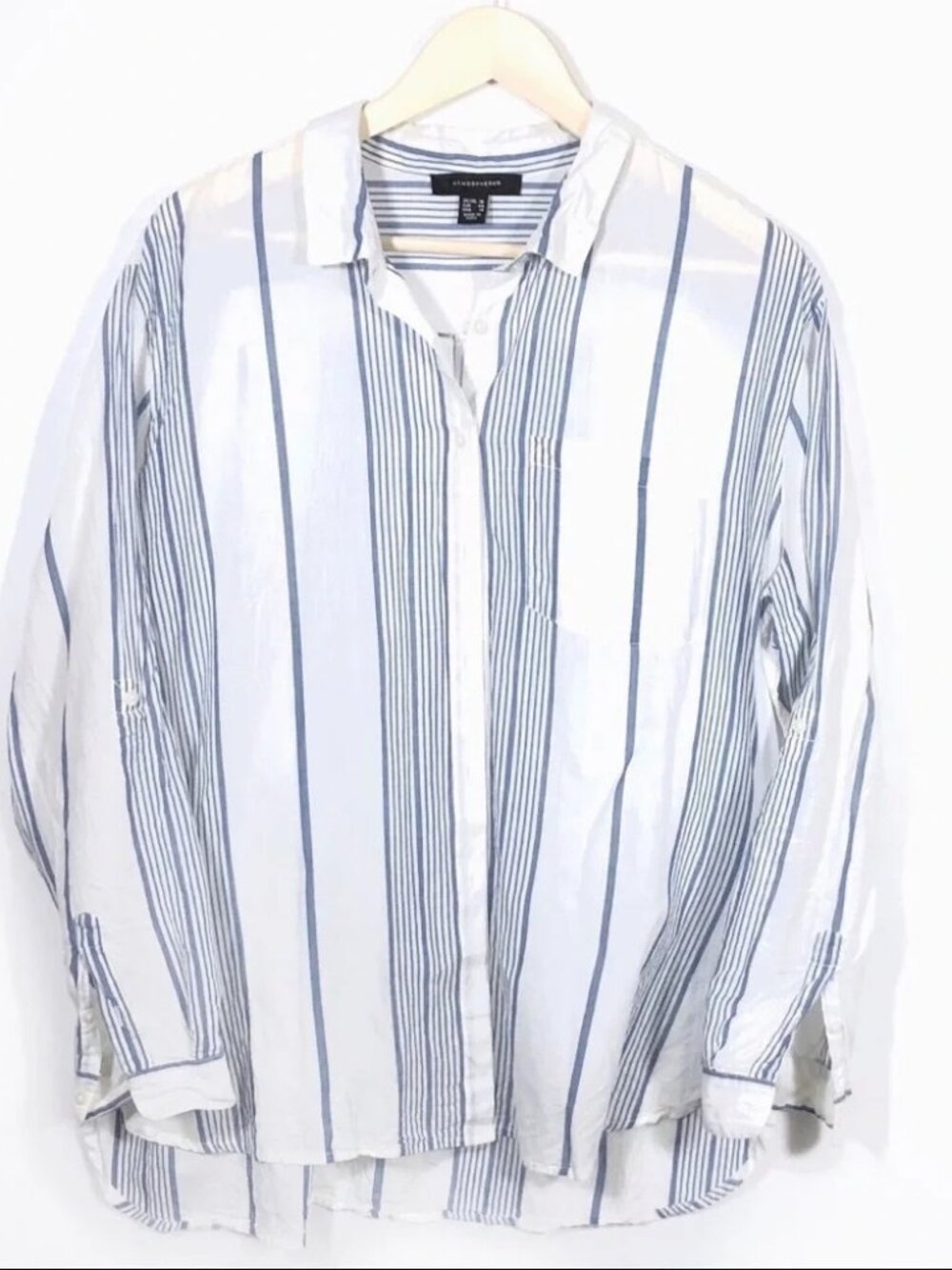 Atmosphere White Blue Striped Button Up Classic Blouse 14 Womens Work Office